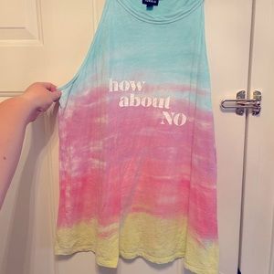 Pastel rainbow “How about no” tank. Good condition.
